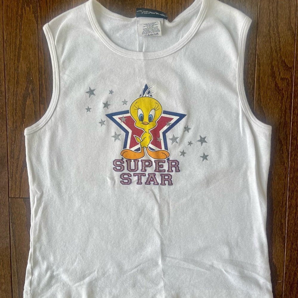Vintage Warner Bros. White Tweety 'Super Star' Graphic Tank Top